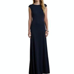Lauren Ralph Lauren Jersey Knit Crew Neck Cap Sleeve Back Criss Cross Gown NWT